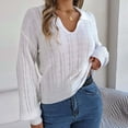 thumbnail image 2 of Annhoo Fall Sweaters for Women V Neck Lapel Long Sleeve Knitted Tops Ladies Casual Loose Pullover Shirts, 2 of 8