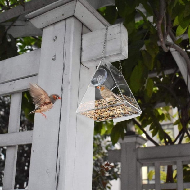 Comedero para pájaros, acrílico transparente, colgante, comedero para pájaros salvajes, bandeja de semillas para jardín interior y exterior