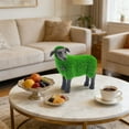 thumbnail image 4 of BiFandian Creative Bells Adorned Flocked Sheep Ornament, Black Face Green Body Resin Lamb Figurine, Indoor Outdoor Decoration for Shelf, Garden, Tabletop, 4 of 6