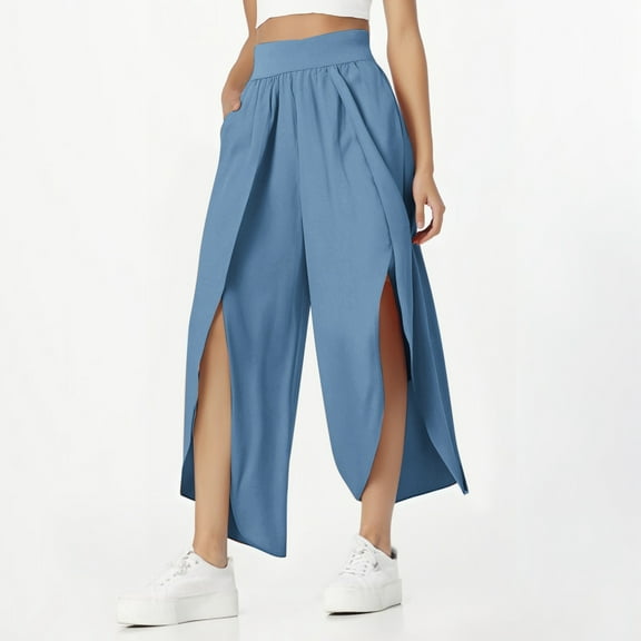 Fashion Slim High Waist Open High Fork Pants Europe And The United States Relaxed Casual Yoga Women Pants Casual Summer up Pants for Women Work Casual plus Size Women Beach Clothes Pants for Women