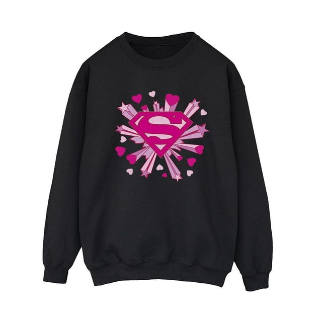 DC Comics Chandail en Molleton Logo Superman Cœurs Roses et Étoiles pour Femmes