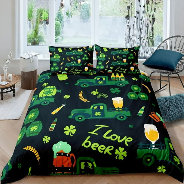 Kids Truck Duvet Cover Queen for Boys Girls Kids Cartoon Beer