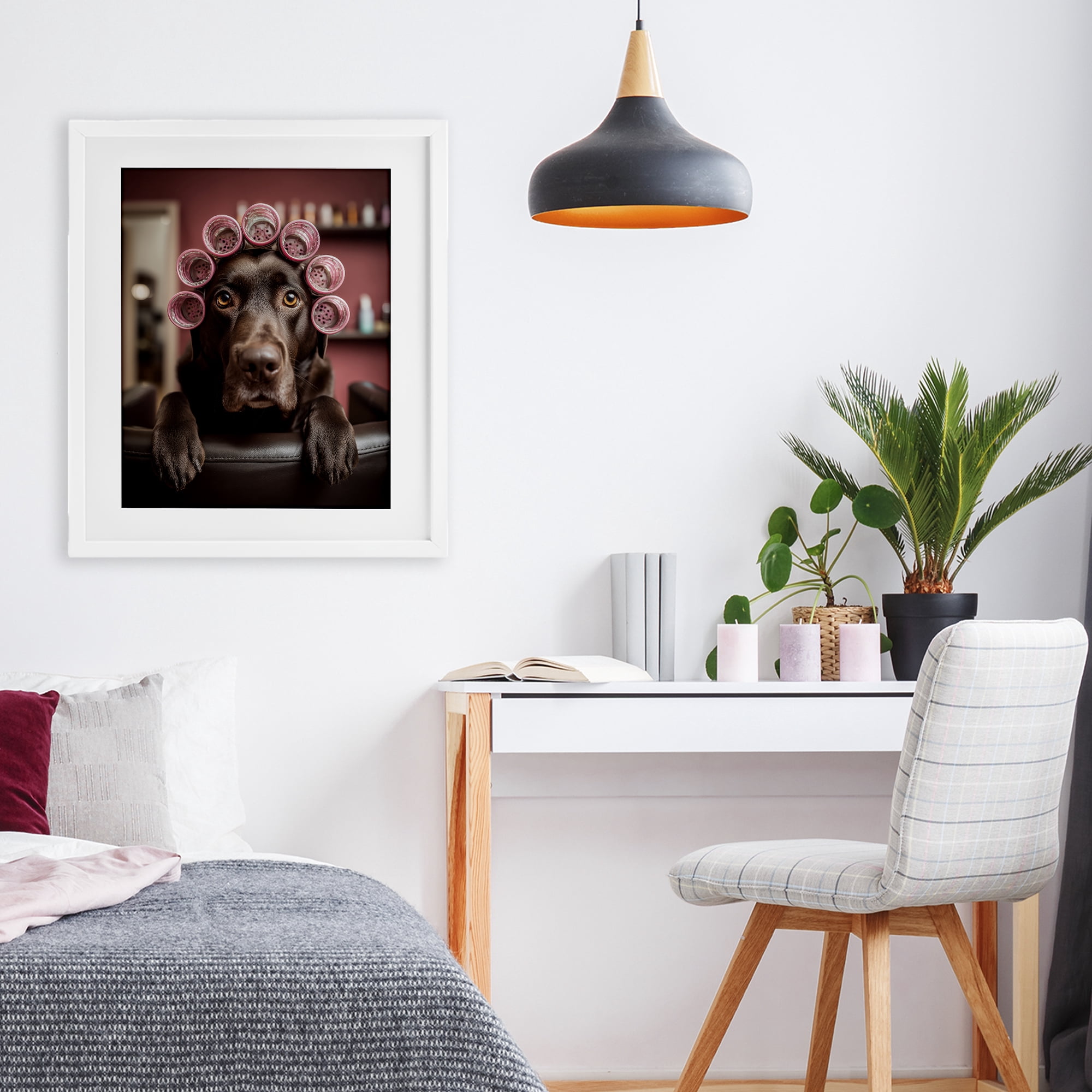 Stupell Industries Dog at Salon with Curlers White Framed Print Under Glass, design by Scott Stulberg
