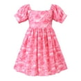 thumbnail image 2 of HILEELANG Little Girl Summer Dress Floral Ruffled Sleeve Backless Tie Back Crew Neck Sundress 8 Years, 2 of 7
