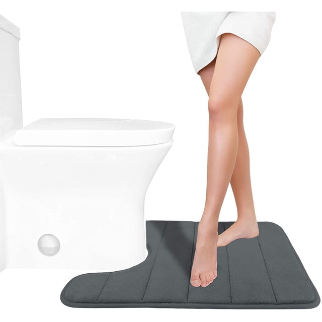 LAICAIW Memory Foam Toilet Bath Mat U-Shaped, 24 X 20 Inches,Soft and Comfortable, Super Water Absorption, Non-Slip, Machine Wash and Easier to Dry for Bathroom Commode Contour Rug, Dark Gray