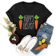 thumbnail image 4 of Uooqdmx Graphic Tees Women, Short Sleeve Shirts for Women, Easter Shirts for Women, Happy Easter Letter Carrot Print T Shirt, Oversized Shirts for Women, Black 1 L, 4 of 5