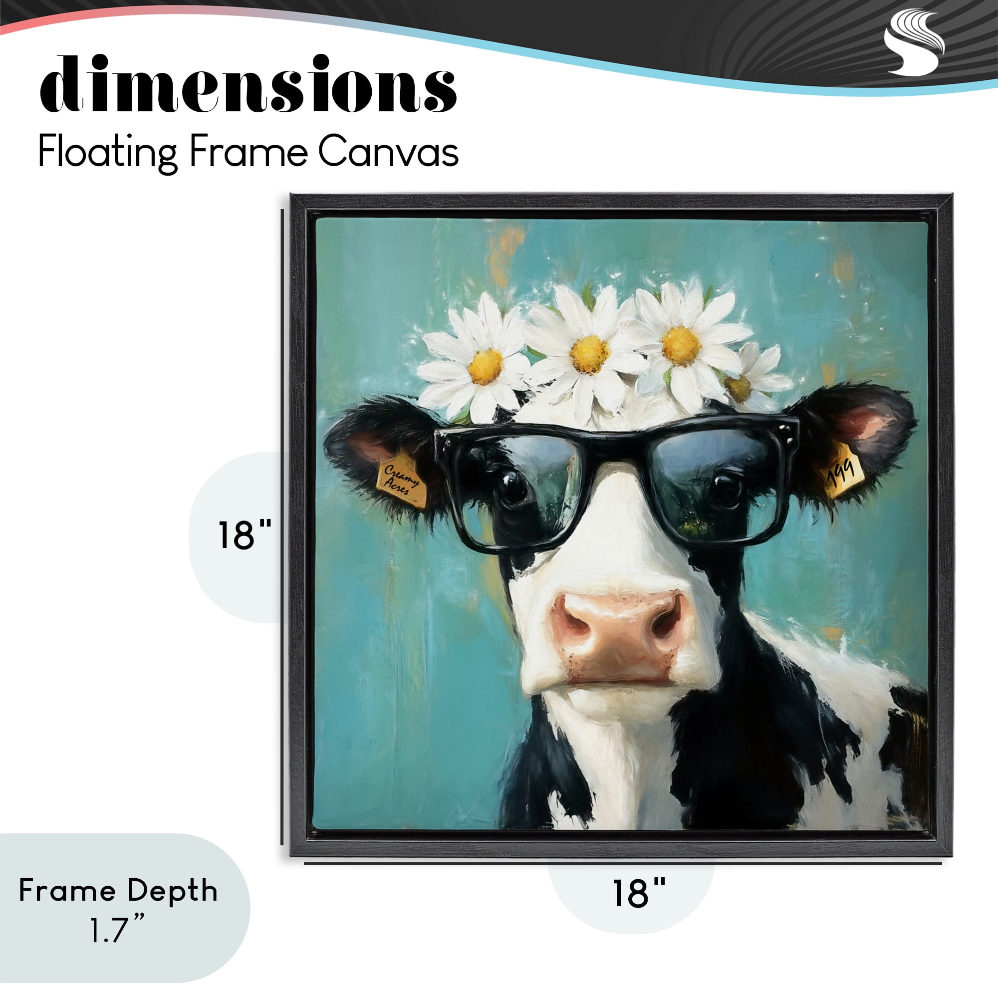 Stupell Industries Nerdy Nessie Cow Black Framed Floater Canvas Wall Art, design by Tina LeCour