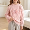 thumbnail image 5 of Afuyipoi Girls Cable Knit Turtleneck Sweater with Pearl Trim Bow Top for Kids Size 4-12Y Spring Fall Sweet Style Pink Size 5T, 5 of 9