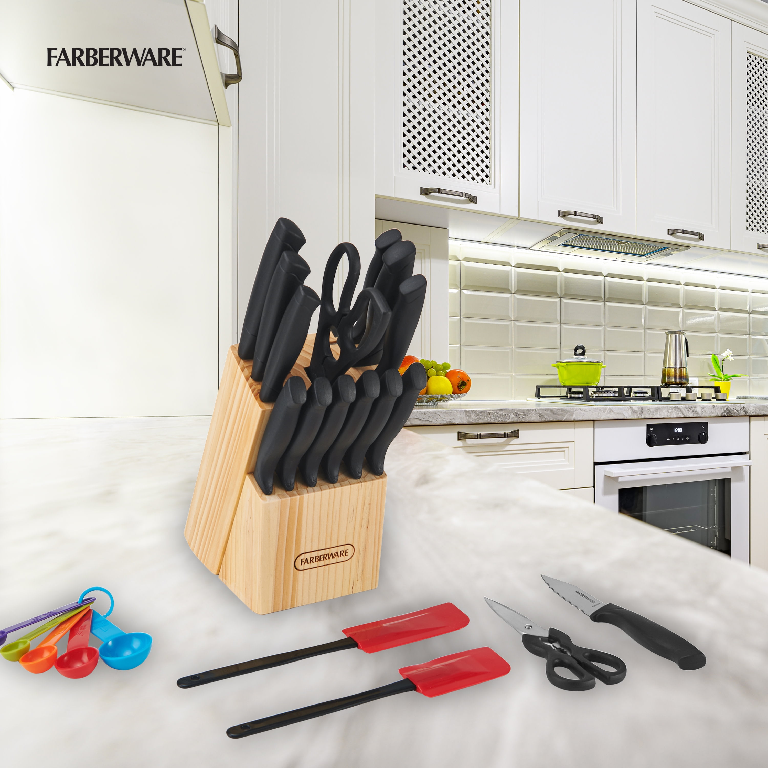 Farberware Knife Block 21 Piece Never Dull Kitchen Set Stainless Steel. ***