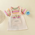 thumbnail image 5 of XIMIN Nouvelle Robe d'Été à Imprimé Rayé Arc-en-Ciel à Manches Courtes, Col Rond, Mignonne, Dessin Animé, Mode, Robe pour Fillette, Petite Robe de Fête et de Concours pour Bébé Fille (4-5 Ans, Violet), 5 of 5