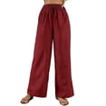 thumbnail image 2 of Maqroz Palazzo Pants for Women Dressy Plus Size Teacher Outfits Cotton Linen Summer Boho Wide Leg Drawsting High Waist Casual Lounge Pant 2026 Beach Travel Vacation Outfits Wine M, 2 of 7