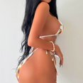 thumbnail image 4 of Gibobby Trajes de Baño para Mujer Traje de baño de dos piezas con cordones y estampado de girasol a la moda de verano para mujer, traje de baño sexy de d(Blanco,G), 4 of 5