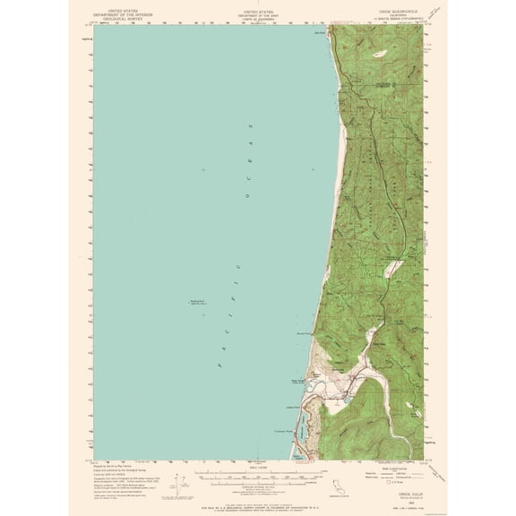 Topographical Map - Orick California Quad - USGS 1952 - Vintage Wall Art
