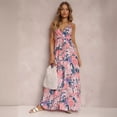 thumbnail image 2 of Women's Summer Deep V Sexy Spaghetti Strap Sleeveless Printed Ruffle Backless Dress, 2 of 5
