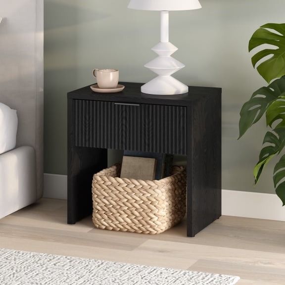Kenslow 24" Wide Rectangular Fluted Nightstand in Black Grain