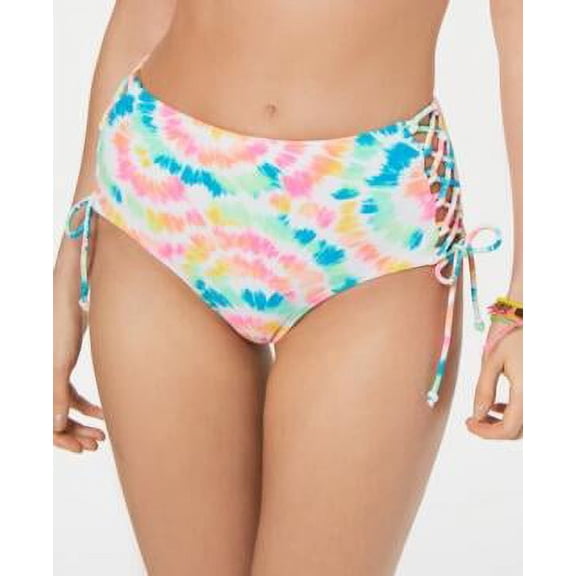 $20 California Waves Juniors Tie Dye Lace-Up High-Waist Bikini Bottom Size Small
