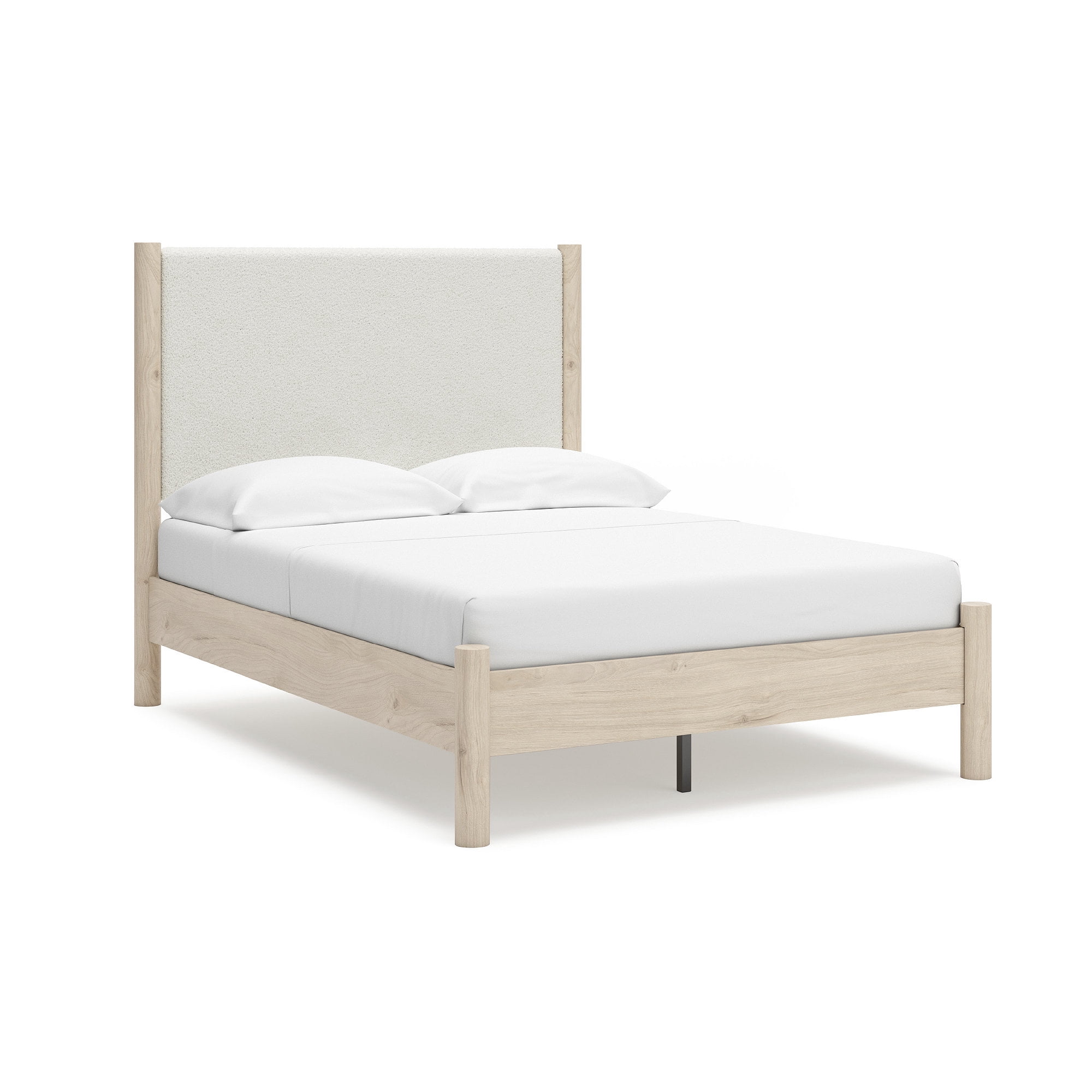 Signature Design by Ashley Cadmori Full Upholstered Panel Bed with Two-Tone Finish and Light Oak Details