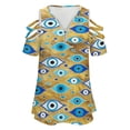 thumbnail image 4 of Greek Mati Mataki - Matiasma Evil Eye Pattern Womens Summer V Neck Zipper Top Short Sleeve T Shirt Off Shoulder Top Casual Classy Loose Shirts, 4 of 7