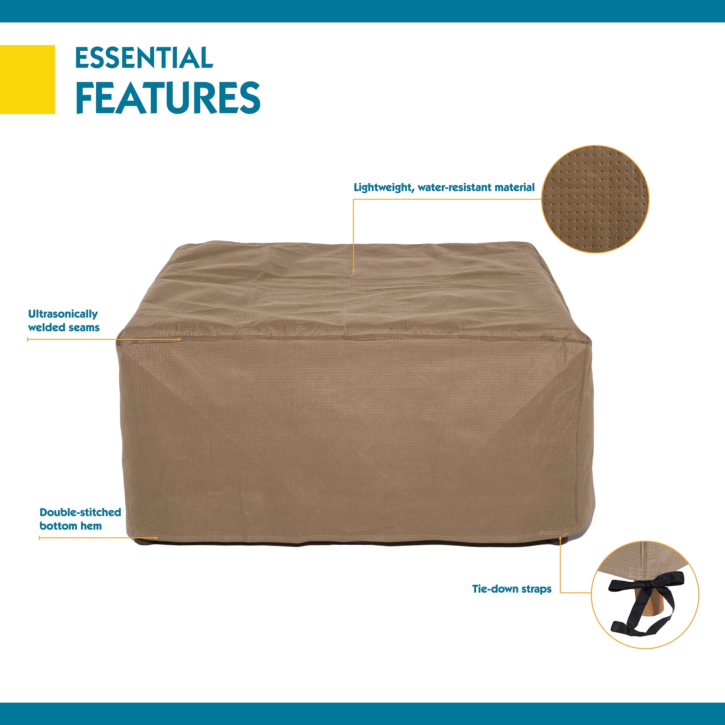 32 L x 25 W x 18 H Duck Covers Essential Rectangular Patio Ottoman or Side Table Cover 