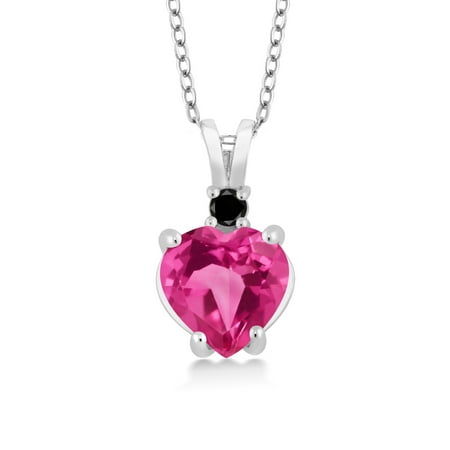 2.07 Ct Heart Shape Pink Mystic Topaz Black Diamond 925 Sterling Silver Pendant