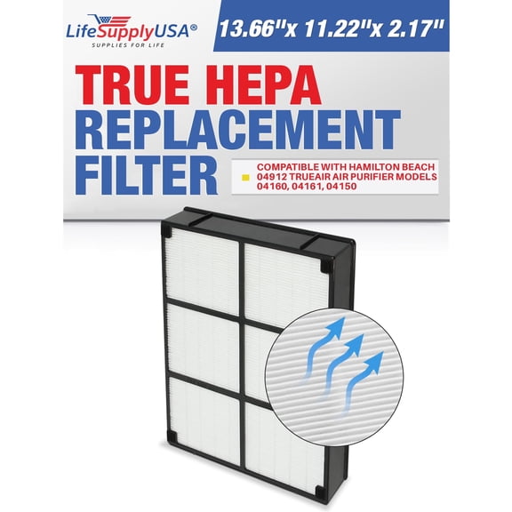 LifeSupplyUSA HEPA Filter Replacement Compatible with Hamilton Beach 04912 TrueAir Air Purifier Models 04160, 04161, 04150