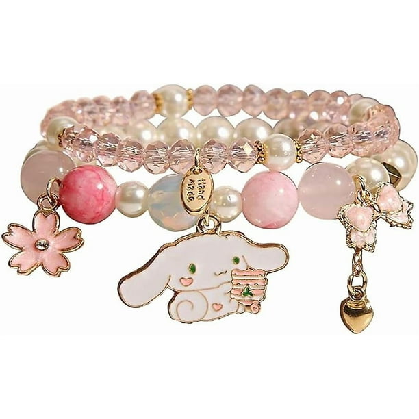 Kawaii Bracelet Crystal Pearl Bracelet, Anime Elastic Stretch Crystal Bead Bracelet Cute Cartoon Kawaii Elastic Beaded Bracelets for Girls Women