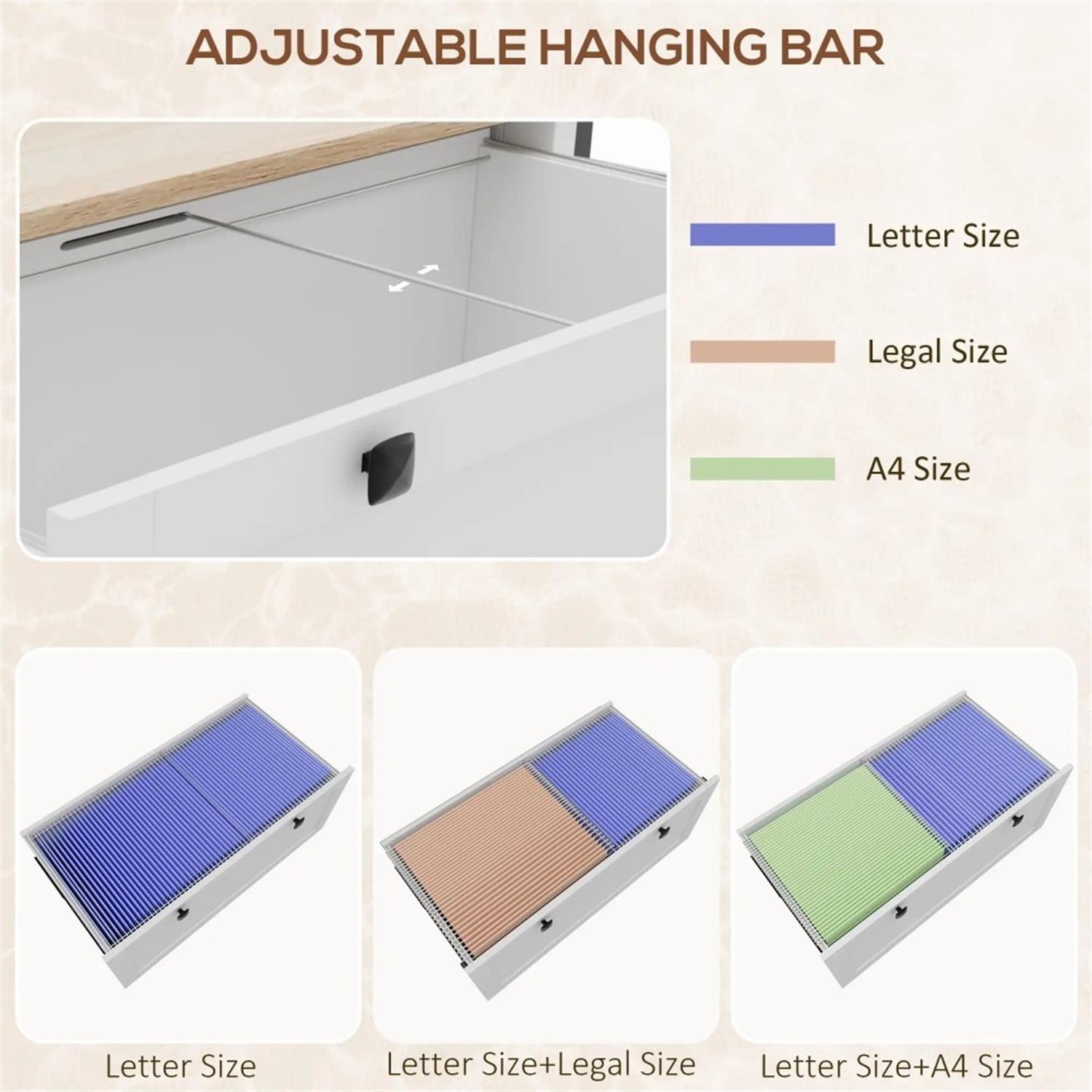 Demi Bonn Modern 2-Drawer Filing Cabinet with Adjustable Hanging Bar, for Letter, A4 and Legal Size, Home Office, Lateral File Cabinet, White