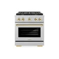 thumbnail image 2 of ZLINE Autograph Edition 30 in. 4.2 cu. ft. Paramount Dual Fuel Range with 4 Burner Gas Cooktop and Electric Convection Oven in DuraSnow Stainless Steel with Polished Gold Accents (SDRSZ-30-G), 2 of 2