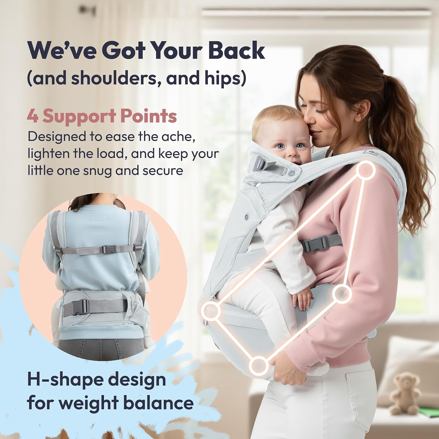 BabbleRoo Grow Baby Carrier – 6-in-1 Ergonomic Hip Seat, Convertible Infant Baby Carrier & Toddler Carrier – Seafoam