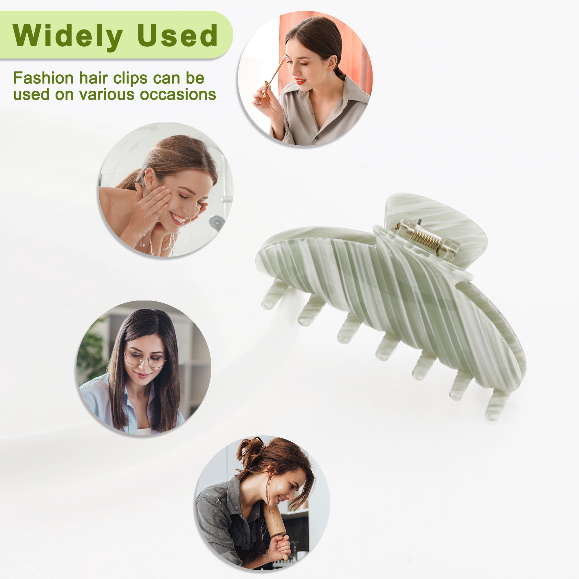 NOMADIC NOOK Women's French Large Hair Caw Clips 3 Pcs Green Beige