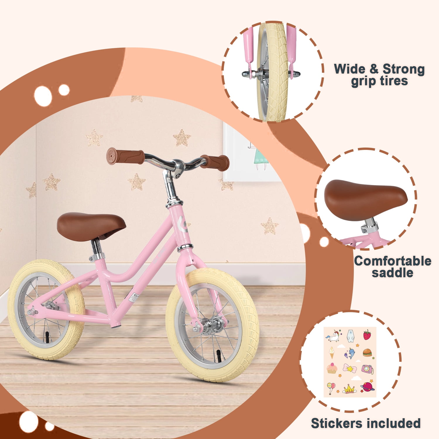 Glerc Toddler Balance Bike with Rubber Tires 12 inch Air Bicycle for 2 6 Years Old Kids Pink Walmart