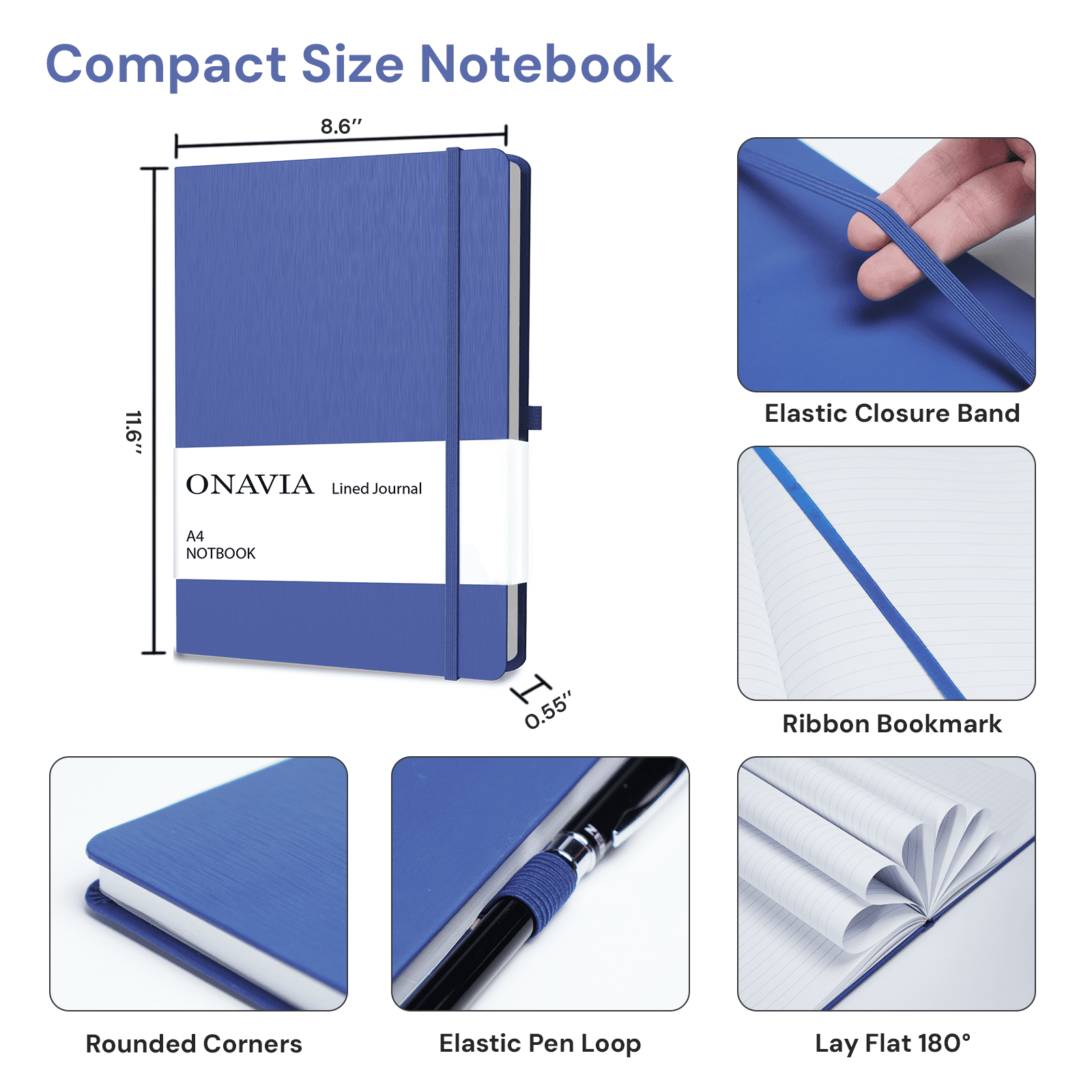ONAVIA Lined Journal Notebook 3 pack, A4-8.27" x 11.6", 8mm Notebooks College Ruled, Hardcover Notepad for Journaling, Work, School and Gift, 160 Pages, 3 Assorted Colors