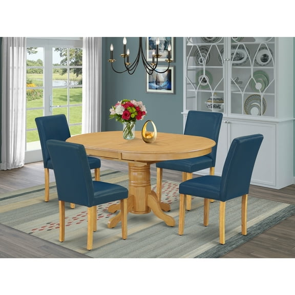Tuscan Oval Dining Set 5pc - 42-60" Table w/ Leaf & 4 PU Leather Chairs - HomeStock