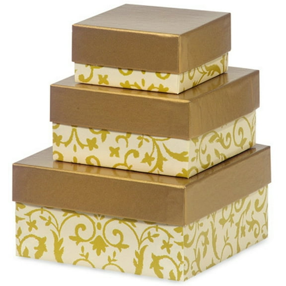 Florentine Tapestry Gold Small Nested Boxes - 3 Piece Set - 2 Sets (nb3sftg)