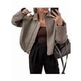 thumbnail image 3 of Womens Cropped Wool Jacket Warm Winter Fleece Bombers Jacket Zip Up Short Pea Coats with Pockets Khaki M, 3 of 9