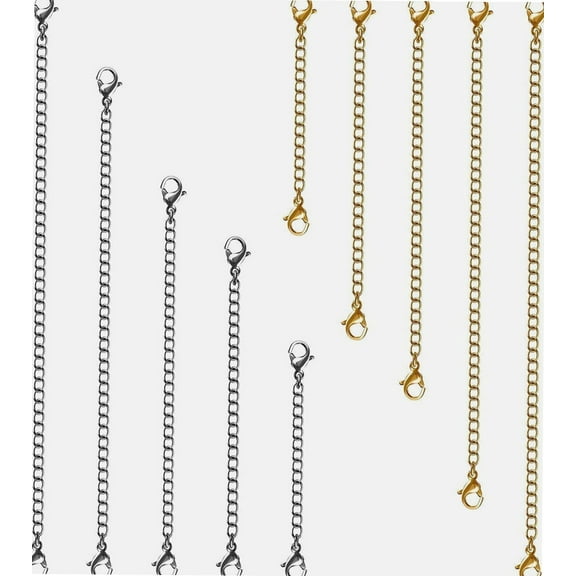 Necklace Extenders, 10Pcs Stainless Steel Gold Silver Necklace Bracelet Anklet Extension Chains with Lobster Clasps and Closures for Jewelry Making