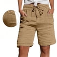 thumbnail image 3 of Womens Bermuda Shorts Casual Textured Drawstring Shorts Elastic Waist Loose Fit Summer Comfy Shorts with Pockets, 3 of 5