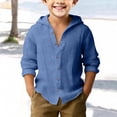 thumbnail image 2 of LIJCC Boys Linen Shirt Hoodie Button Up Henley Long Sleeve Dress Shirts Cotton Lightweight Solid Color Casual Button Down Shirt(Blue,10-11 Years), 2 of 4