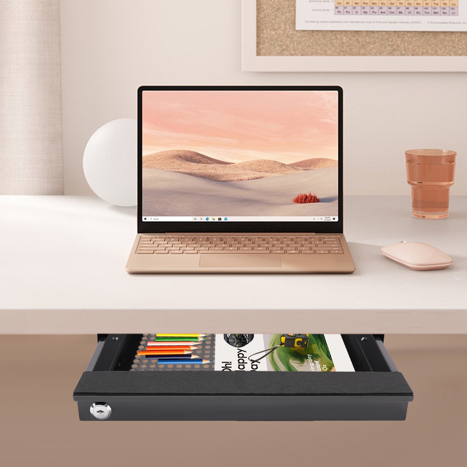 Rectangular Black Under Desk Mounted Sliding Pull-out Drawer Drawer Storage Organizer for Standing Desks