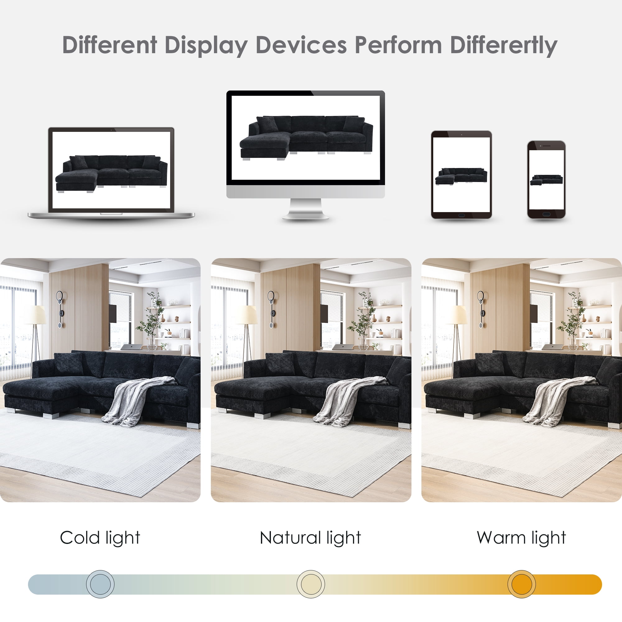 MAYEERTY 96x56" Modern Cloud Sectional Sofa - L-Shaped 4-Seat Chenille Couch with 2 Free Pillows/Oversized Chaise for Living Room/Apartment/Office, 3 Colors