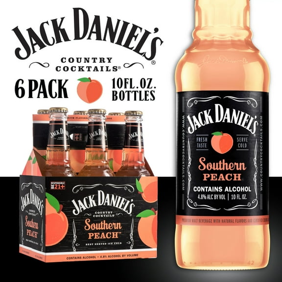 Jack Daniel's Southern Peach Malt Beverage, 6 pack, 10 fl oz Bottle, 4.8% ABV