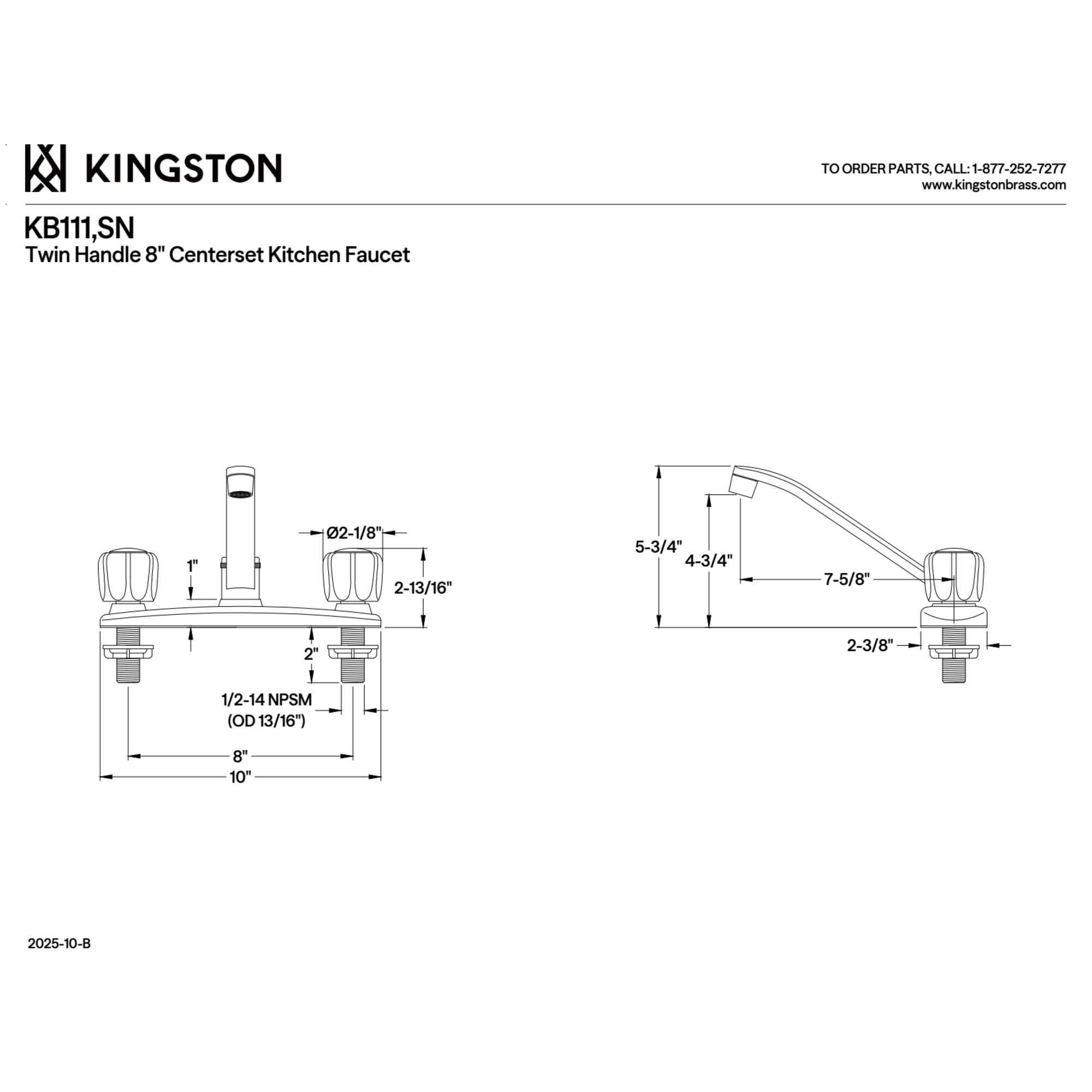 Kingston KB111 Americana Two-Handle 2-Hole 8" Centerset Kitchen Faucet in Polished Chrome