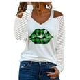 thumbnail image 2 of DDAPJ pyju Cold Shoulder Tops for Women St. Patrick's Day Shamrock Graphic Tees Dressy Casual V Neck Blouse White L, 2 of 4