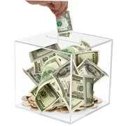 UPOUART Clear Transparent Cube Bank for Secure Money Saving and Cash Storage, Clear Plastic Box