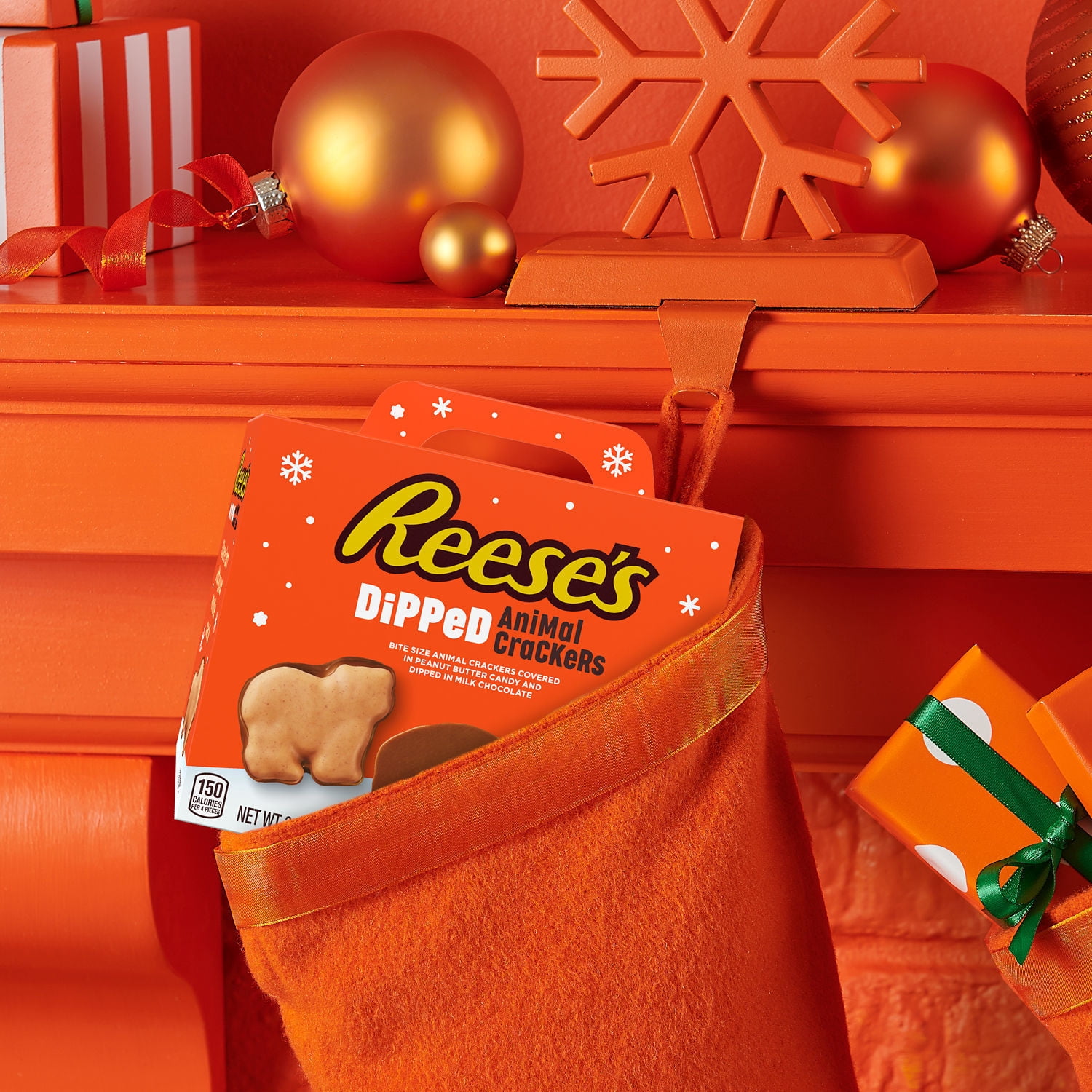 (2 pack) Reese's Milk Chocolate Peanut Butter Candy Christmas Dipped Animal Crackers, Box 3.75 oz