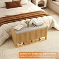 thumbnail image 5 of 39.4" Fluted Shoe Storage Bench, Entryway Bench with Linen Seat Cushion, Shoe Cabinet Bench with Adjustable Shelf and Built-in LED Sensor Light, Bench for Bedroom End of Bed, Natural Oak, 5 of 9