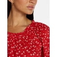 thumbnail image 5 of Time and Tru Women's Ruffle Neck Cotton Top with Short Puff Sleeves, Sizes XS-XXXL, 5 of 6