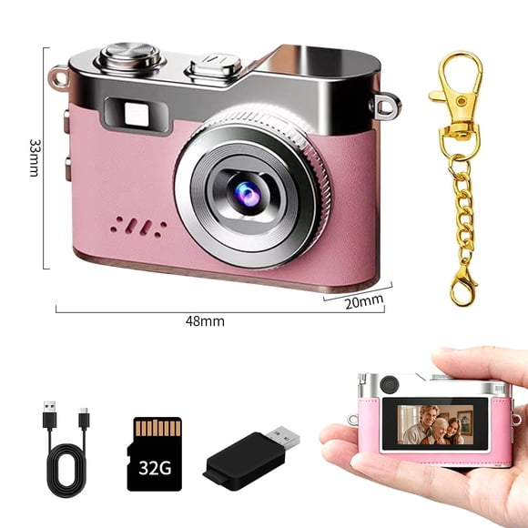 Cámara Digital Mini Retro, Cámara para Niños 1080P HD con Luz de Relleno, Cámara Portátil Tipo Collar con Pantalla TFT de 0.96", Cámara Compacta para Vlogging para Adolescentes, Estudiantes, Viajes
