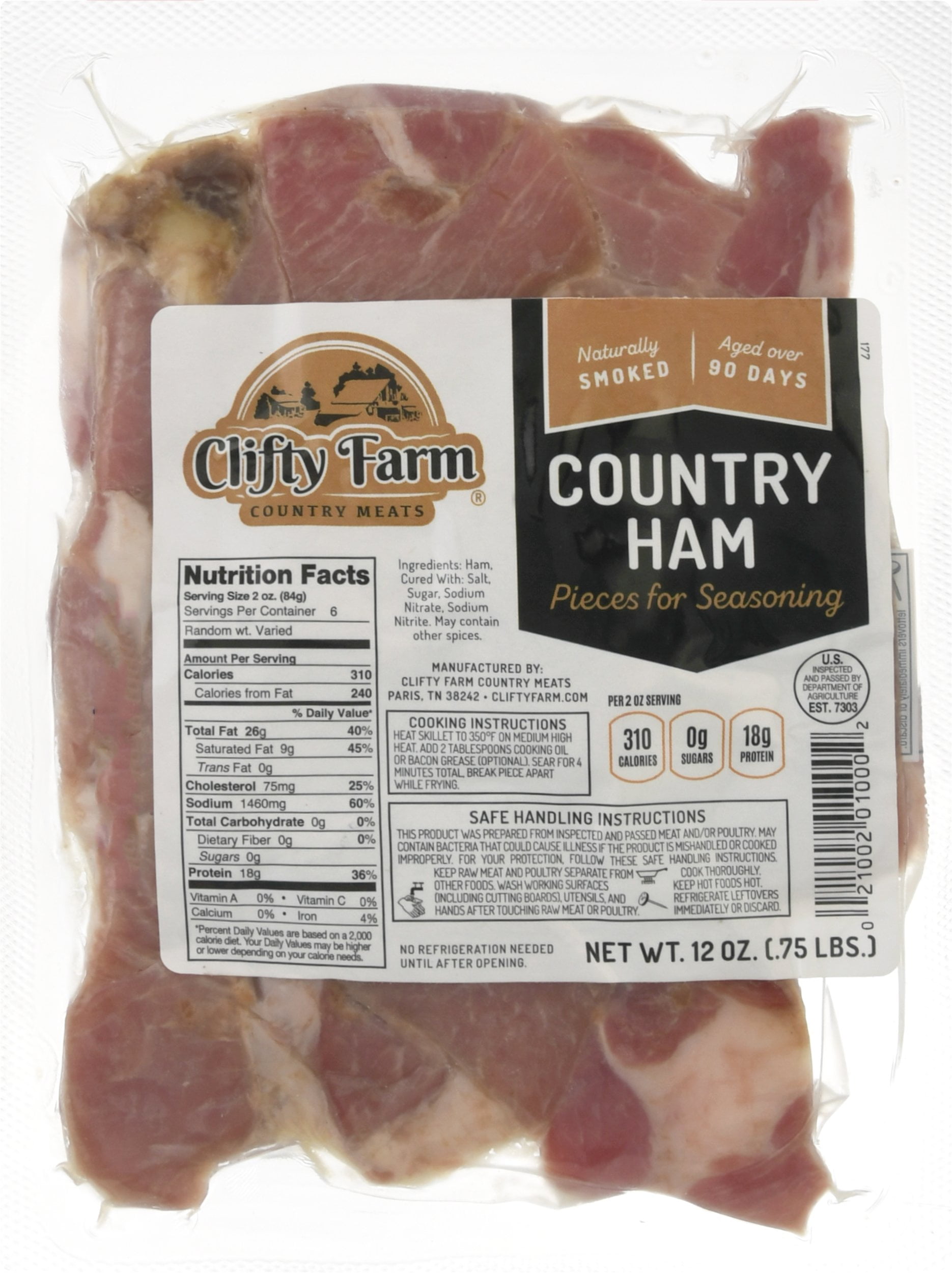 Clifty Farm Pork, Salt Cured Country Ham Pieces for Seasoning, 12oz