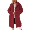 thumbnail image 5 of ITSAME Womens Fuzzy Fleece Long Coat Sherpa Lapel Collar Zip Up Winter Warm Comfy Outerwear Red Size M, 5 of 7